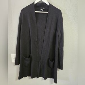 Eileen Fisher 100% Wool Black Long Cardigan Size Large